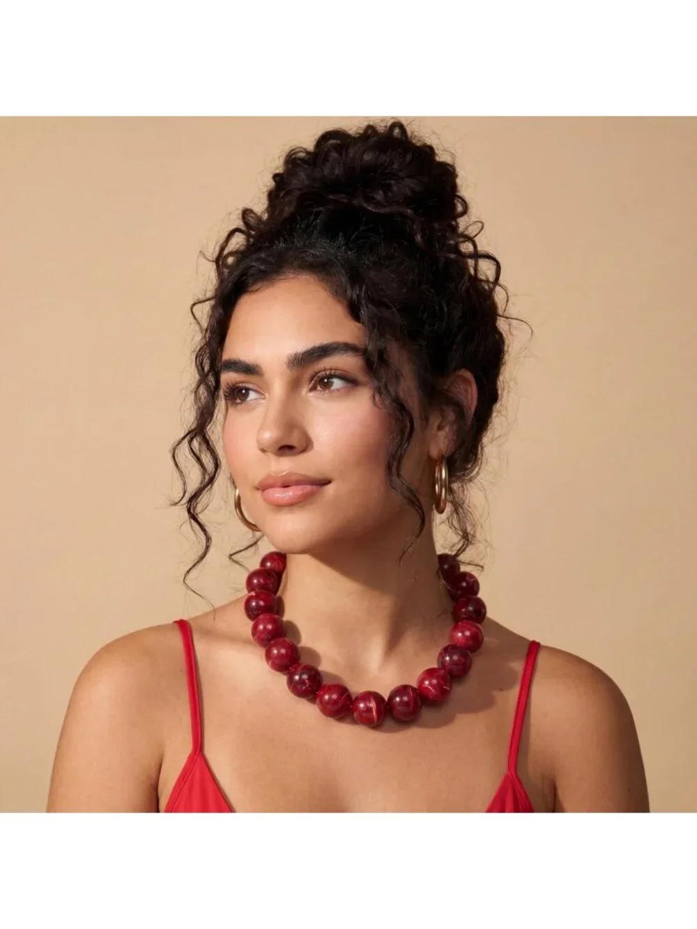 Colorful Chunky Beaded Statement Necklace, Cute Boho Y2K Puff Ball Choker